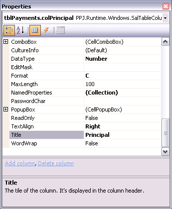 Column's Properties